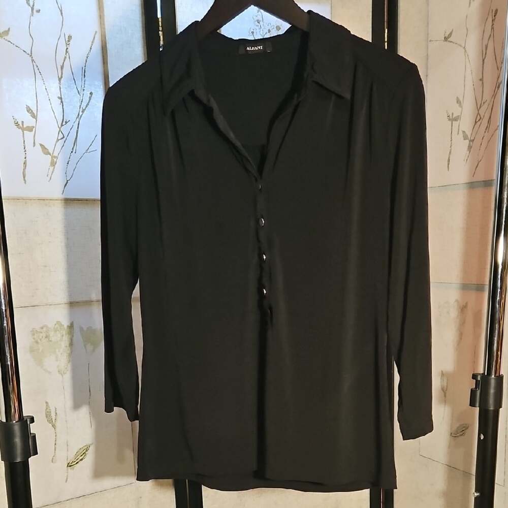 Alfani Black Button Down Shirt with Notched Collar and Relaxed Fit